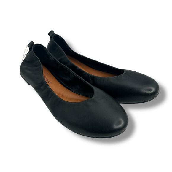 Lucky Brand Emmielou Ballet Flats Size 7 Black leather round toe scrunch minimal - Picture 7 of 9